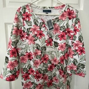 Karen Scott Pink and Green Floral Blouse
